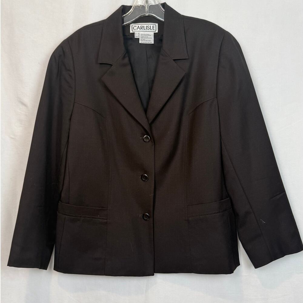 Vintage Carlisle Black Blazer 14 Wool Mohair Made Hong Kong Quiet Luxury